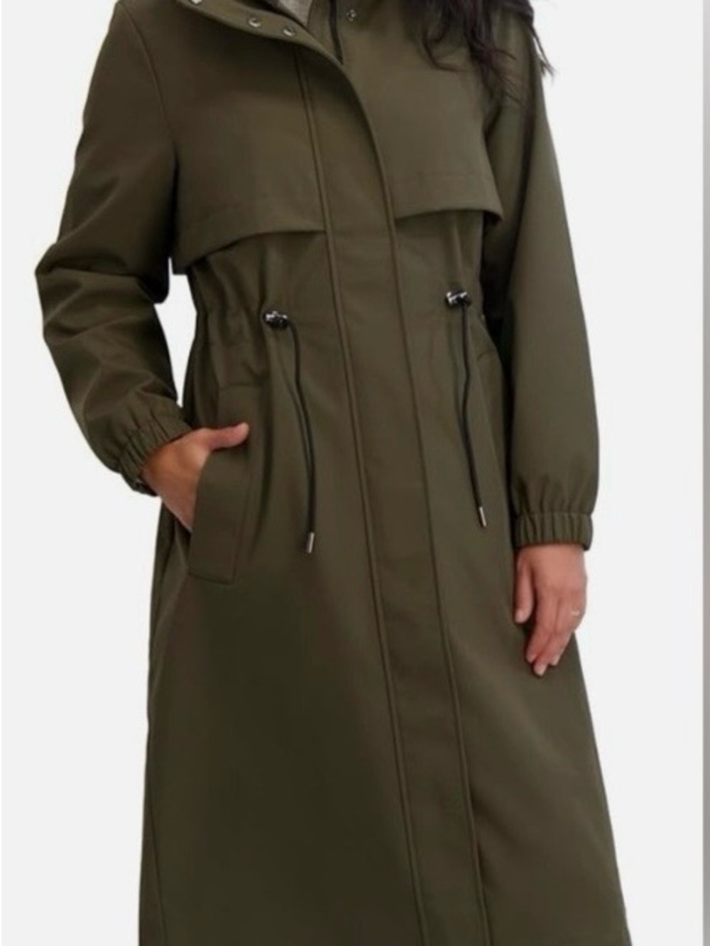 Tahari Olive Green Rain Jacket with Hood, Women’s Large - Picture 10 of 11